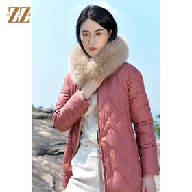佐尔美2021秋冬新款 狐毛领双面穿羽绒服女E14YH21