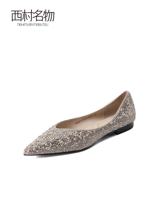 西村名物婚鞋2022春季新款气质钻面婚鞋平底单鞋女宴会浅口T22AE17771 商品图2