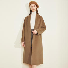 LH9Q8斯尔丽2021瑟俪秋冬新款纯色简约大方气质系带双面呢长款女式大衣