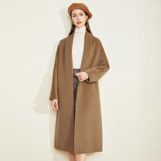 LH9Q8斯尔丽2021瑟俪秋冬新款纯色简约大方气质系带双面呢长款女式大衣 商品图0