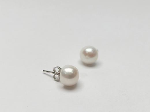 银925淡水珍珠耳钉8-9mm白 一根针105006 商品图0