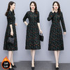 HRYZ7666-1 法式气质阔太太连衣裙女秋冬新款复古亮丝收腰大码印花裙 商品缩略图1