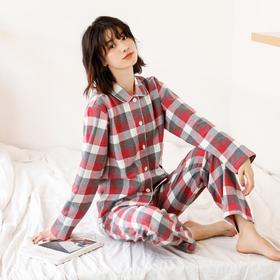 【家居服】家居服男女士全棉睡衣日系简约色织格子