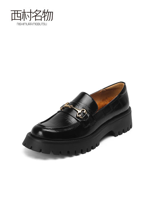 西村名物2022春季新款英伦厚底格纹小皮鞋女深口真皮乐福鞋X22AM18951 商品图2