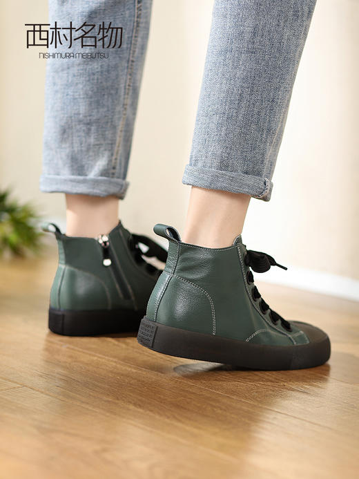 西村名物2022春季新款复古时装靴女厚底百搭丑萌平底小短靴X22AM17191 商品图2