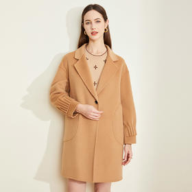 LH9R3斯尔丽瑟俪2021秋冬新款时尚袖口褶皱设计一粒扣通勤双面呢大衣