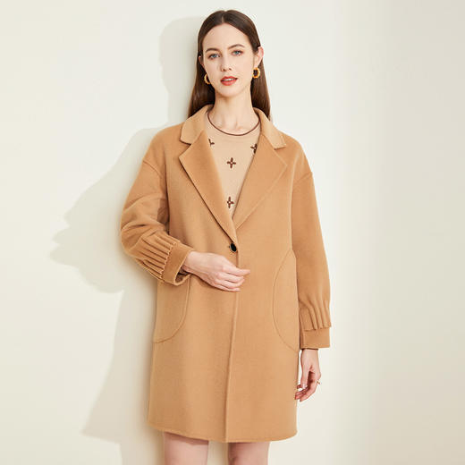 LH9R3斯尔丽瑟俪2021秋冬新款时尚袖口褶皱设计一粒扣通勤双面呢大衣 商品图0