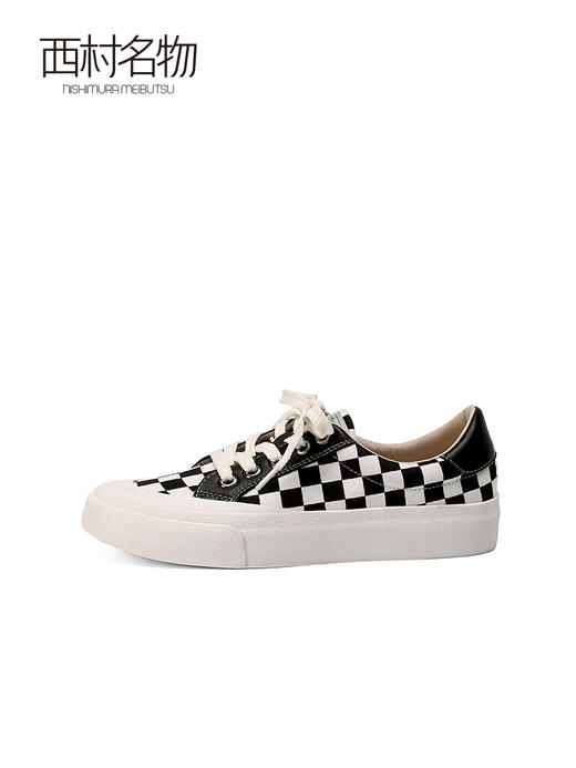 西村名物2022春季新款复古格子黑白棋盘板鞋ins日系运动鞋潮T22AM17591 商品图1