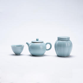 汝山明 平安壶海棠罐茶器套组 汝瓷开片 1壶2杯1茶叶罐 礼盒功夫茶具套组