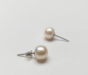 银925淡水珍珠耳钉7-8mm白 一根针105004