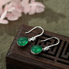 YLL-S925纯银滴绿玉髓耳环女镶嵌锆石复古气质长款耳饰 商品缩略图2
