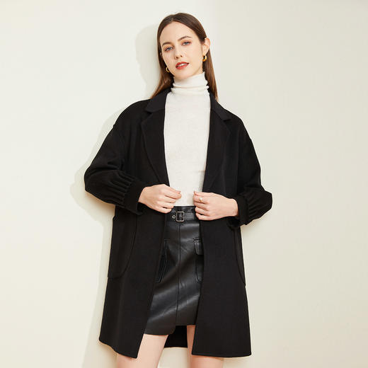 LH9R3斯尔丽瑟俪2021秋冬新款时尚袖口褶皱设计一粒扣通勤双面呢大衣 商品图1