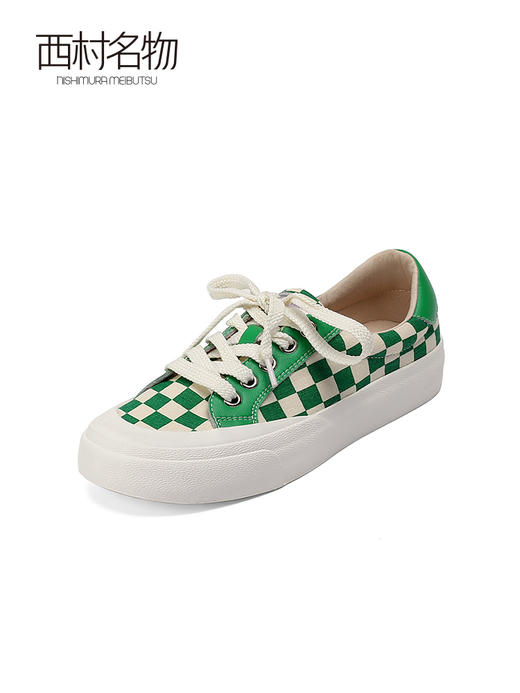 西村名物2022春季新款复古格子黑白棋盘板鞋ins日系运动鞋潮T22AM17591 商品图2