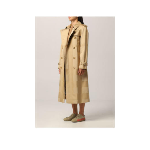 BURBERRY 博柏利 格纹棉质嘎巴甸 Trench 风衣 女士风衣 卡其色 8040664 A7040 商品图2