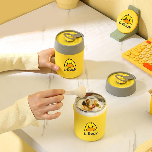小黄鸭不锈钢早餐杯PP汤杯上班族学生汤粥罐卡通燕麦糖水杯 商品图3