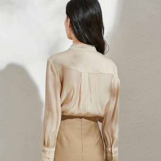 剩S/M芳外2026春季新款知性优雅长袖上衣蕾丝拼接淑女直筒百搭衬衫0084 商品图4