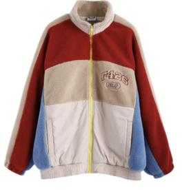 F426/BDWT21AW-2795/拼接撞色字母刺绣羊羔毛外套 商品图0