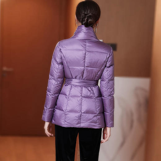 SSGS-C433新款时尚优雅气质系带收腰V领长袖短款保暖白鸭绒羽绒服外套 商品图3