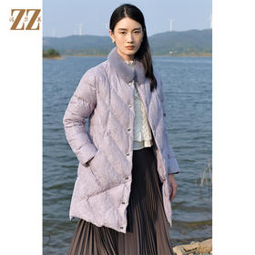 佐尔美2021秋冬新款 绣花水貂毛领羽绒服女E14YM19