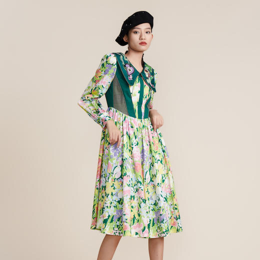 MIIDII谜底2022春新款宫廷复古彼德潘领纯棉收腰连衣裙221ML0185 商品图1