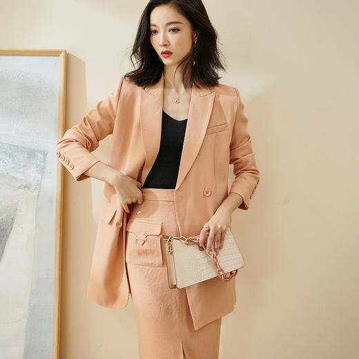 剩S/L/XL 芳外芳外醋酸西装秋款宽松时尚气质小众洋气缎面垂感西装外套女2091 商品图3