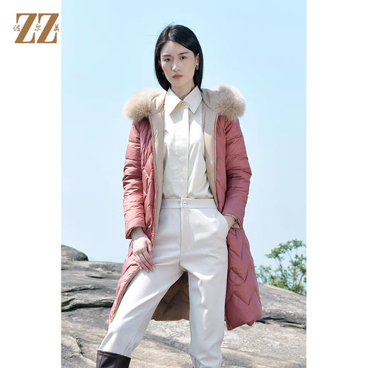 佐尔美2021秋冬新款 狐毛领双面穿羽绒服女E14YH21 商品图2