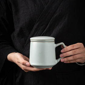 汝山明 马克杯 办公杯 水杯 茶漏三件套盖杯 汝窑开片 山明汝瓷飘逸杯