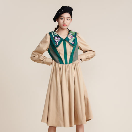 MIIDII谜底2022春新款宫廷复古彼德潘领天丝收腰连衣裙221ML0121 商品图4