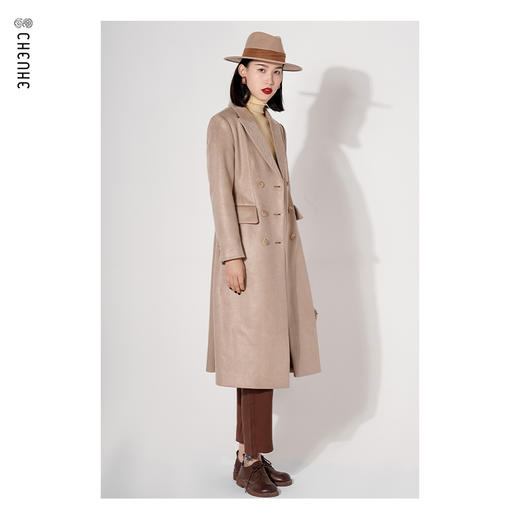 臣禾经典双排扣斜纹立体西装版大衣K214011577 商品图2