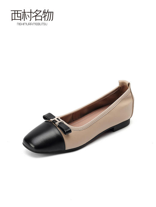 西村名物2022春季新款浅口蝴蝶结玛丽珍鞋拼色法式复古简约T22AE17631 商品图2