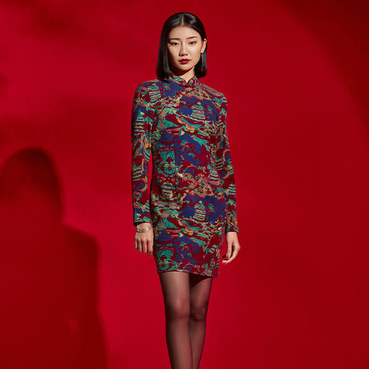 TANGY Collection/天意精品秋冬新品国风原创针织印花旗袍连衣裙 商品图2