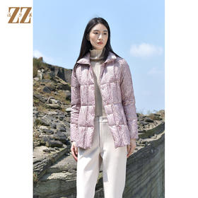 佐尔美2021秋冬新款 翻领印花短款面包服羽绒服女E14YY07