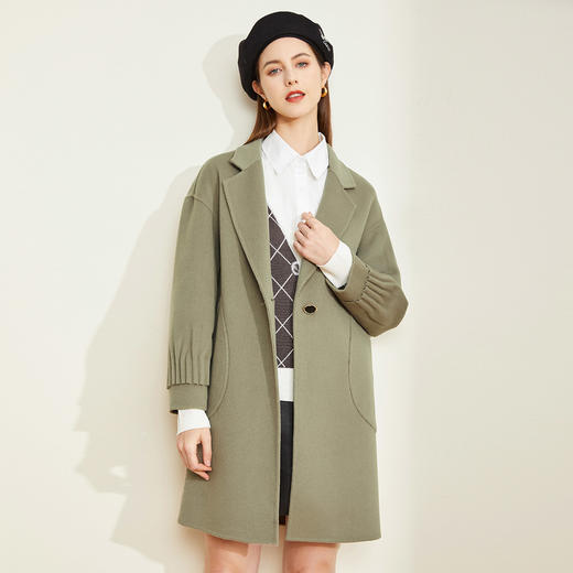 LH9R3斯尔丽瑟俪2021秋冬新款时尚袖口褶皱设计一粒扣通勤双面呢大衣 商品图3