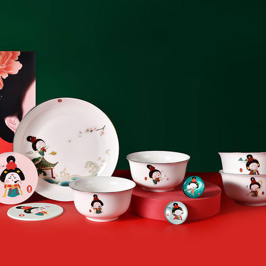 山重山揽盛唐摇滚仕女碗盘九件套1102 商品图3