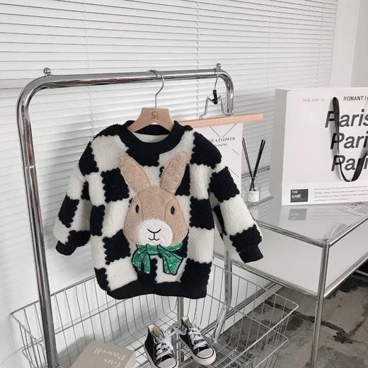 【亲子加绒卫衣】2021冬季新款女宝宝韩版羊羔毛加厚套头卡通格子上衣 商品图1