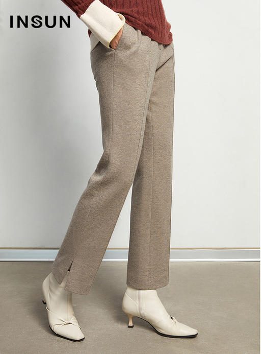 INSUN恩裳冬季新款时尚中性色系裤子经典百搭绵羊毛西裤女9c31520230 商品图0