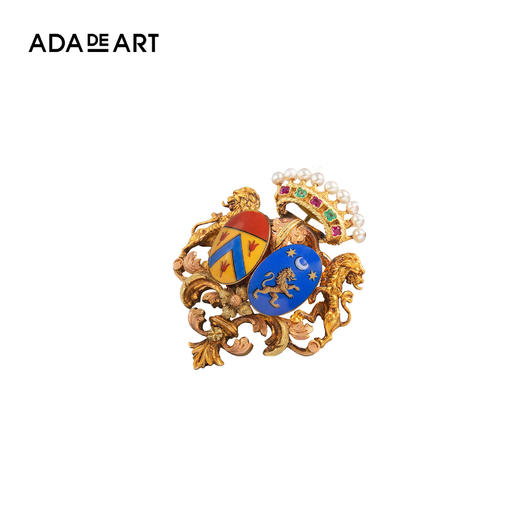 馆藏lidz00049法国伯爵贵族联姻纹章k金珐琅珍珠宝石吊坠项链