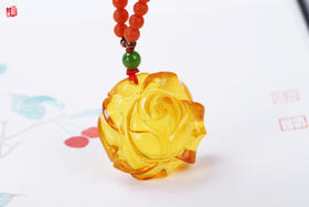 [ 福花 ]  金珀牡丹花吊坠