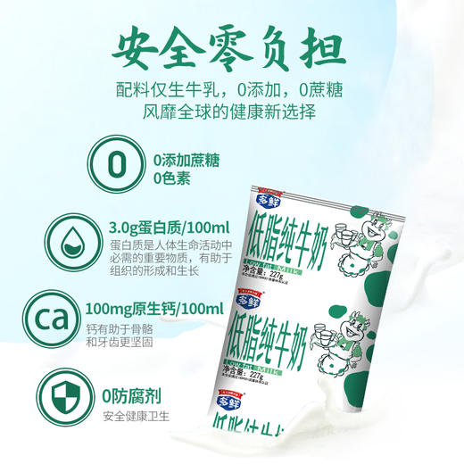 【热卖】多鲜低脂纯牛奶 低脂利乐枕包装灭菌乳227g*16袋 商品图3