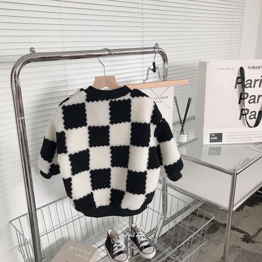 【亲子加绒卫衣】2021冬季新款女宝宝韩版羊羔毛加厚套头卡通格子上衣 商品图2