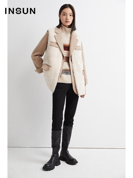INSUN恩裳冬季新款绵羊毛H型两件套毛革外套皮草女9c31509710 商品图0