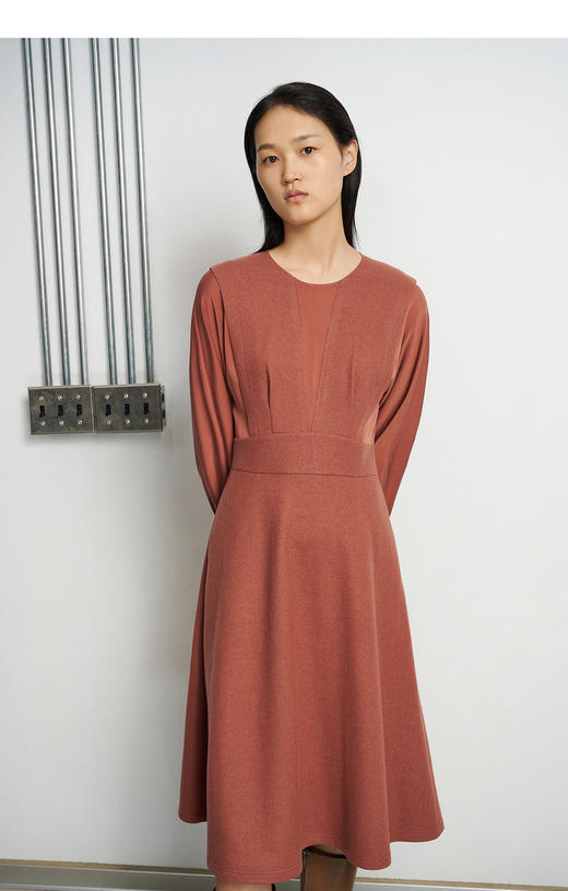 INSUN恩裳冬季新款修身时尚绵羊毛流行珊瑚红连衣裙女9c31505050 商品图2