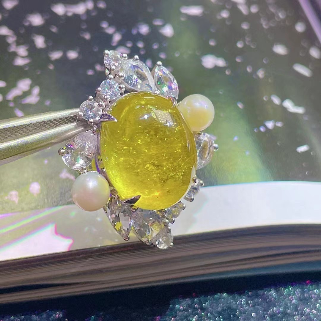 3ct,8.03g 天然金丝雀素面碧玺戒面料