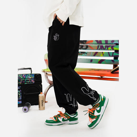 MISHKA2022春夏新品KA爷涂鸦熊宽松直筒收脚卫裤休闲裤M21100801M 商品图1