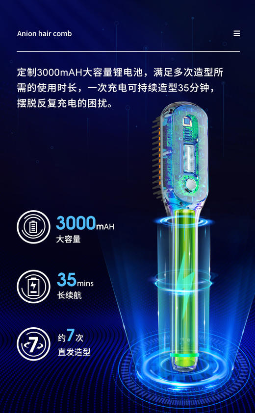 SOLIS索利斯无线直发梳(珠光白) 直卷两用 造型 三挡造型调节 商品图3