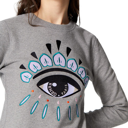 KENZO 高田贤三 女士棉质绣标志性眼睛图案圆领长袖卫衣 灰色 2SW710 4XC 95 商品图3