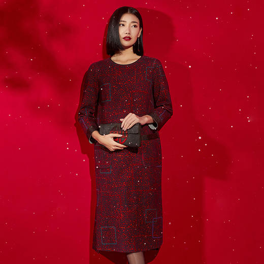 TANGY Collection/天意精品秋冬新品原创国潮复古印花直筒连衣裙 商品图2