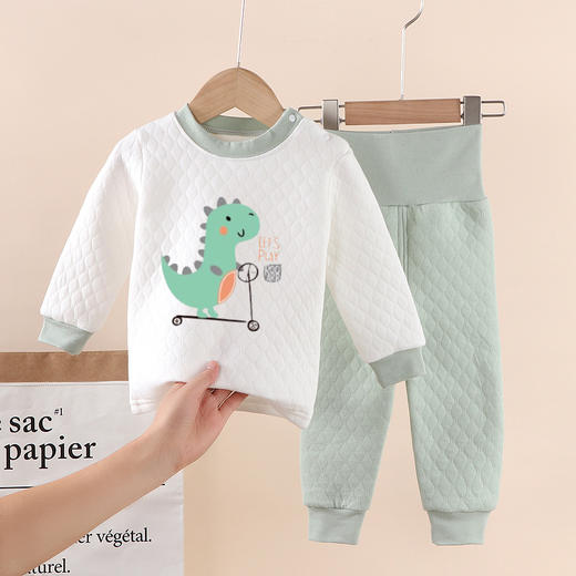 【三层加厚 锁温保暖】冬季棉质宝宝保暖加厚婴儿服装彩棉儿童长袖高腰护肚夹棉内衣套装 商品图6