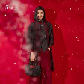 TANGY Collection/天意精品秋冬新品国潮刺绣莨绸拼撞长外套