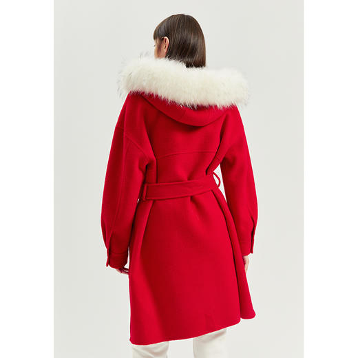 NEELLY纳俪冬季貉子大毛领连帽双面呢大衣女收腰系带外套保暖百搭N21121N01237 商品图4